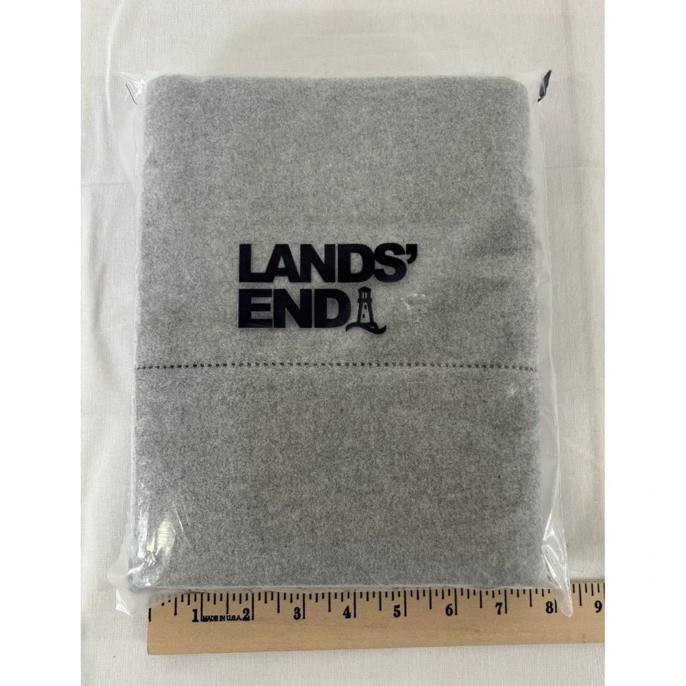 Lands End Flannel Euro Sham 26x26 Pillowcases Heathered Gray - NEW